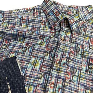 Luchiano Visconti Black Mens 2XLT Blue Plaid Geometric Abstract Button Down